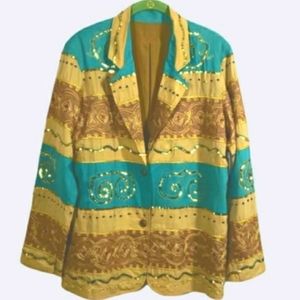 Artisan Boho Embellished Sequined Blazer Size M